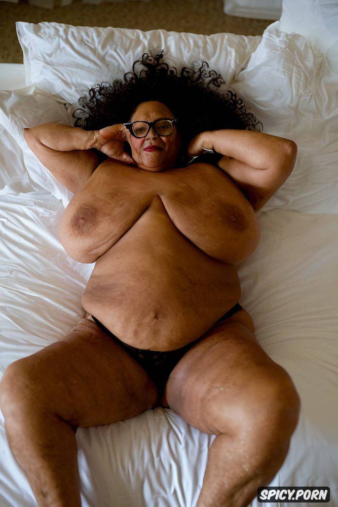 boobs and glasses 55yo no deformed limbs or body parts full body view close from above in bed - #main