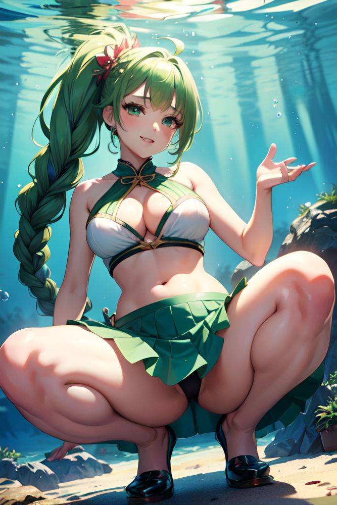 Anime Busty Small Tits 50s Age Seductive Face Green Hair Braided Hair Style Light Skin Illustration Underwater Close Up View Squatting Mini Skirt 3666808572204408979 - AI Hentai - #main