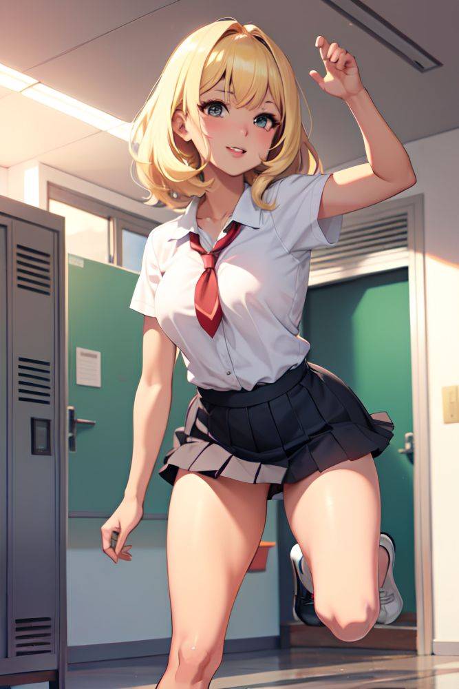 Anime Busty Small Tits 60s Age Happy Face Blonde Bangs Hair Style Dark Skin Charcoal Locker Room Front View Jumping Schoolgirl 3670581271650229969 - AI Hentai - #main