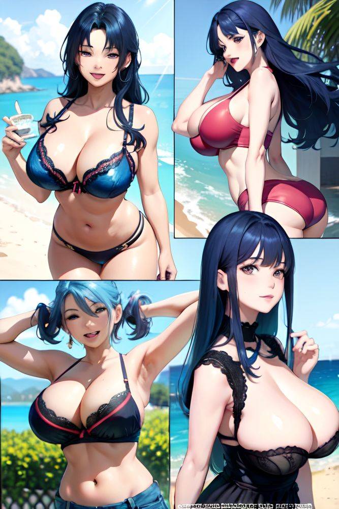 Anime Busty Huge Boobs 30s Age Laughing Face Blue Hair Straight Hair Style Light Skin Comic Cafe Back View Jumping Bra 3670716565664186223 - AI Hentai - #main