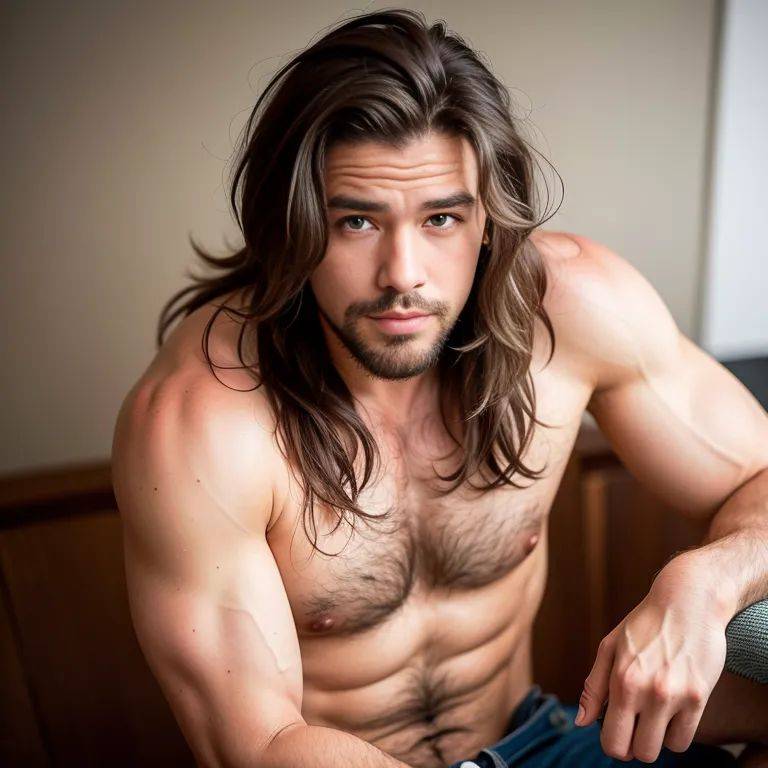 manly man,twenties,(RAW photo, best quality, masterpiece:1.1), (realistic, photo-realistic:1.2), ultra-detailed, ultra high res, physically-based rendering,long hair,messy hair,brown eyes,(smile),Looking at viewer,(adult:1.5) - #main