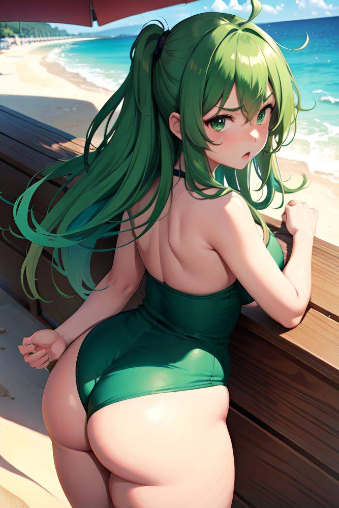 Anime Chubby Small Tits 30s Age Angry Face Green Hair Messy Hair Style Dark Skin Warm Anime Beach Back View On Back Teacher 3672328466399058019 - AI Hentai - #main