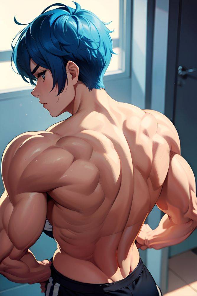 Anime Muscular Huge Boobs 60s Age Serious Face Blue Hair Pixie Hair Style Light Skin Soft + Warm Hospital Back View Working Out Goth 3672475352217155813 - AI Hentai - #main