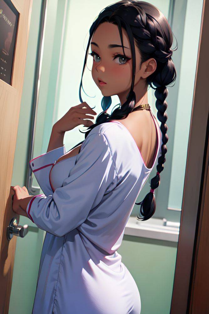 Anime Busty Small Tits 20s Age Pouting Lips Face Black Hair Braided Hair Style Dark Skin Watercolor Bathroom Back View T Pose Pajamas 3672552663678405805 - AI Hentai - #main