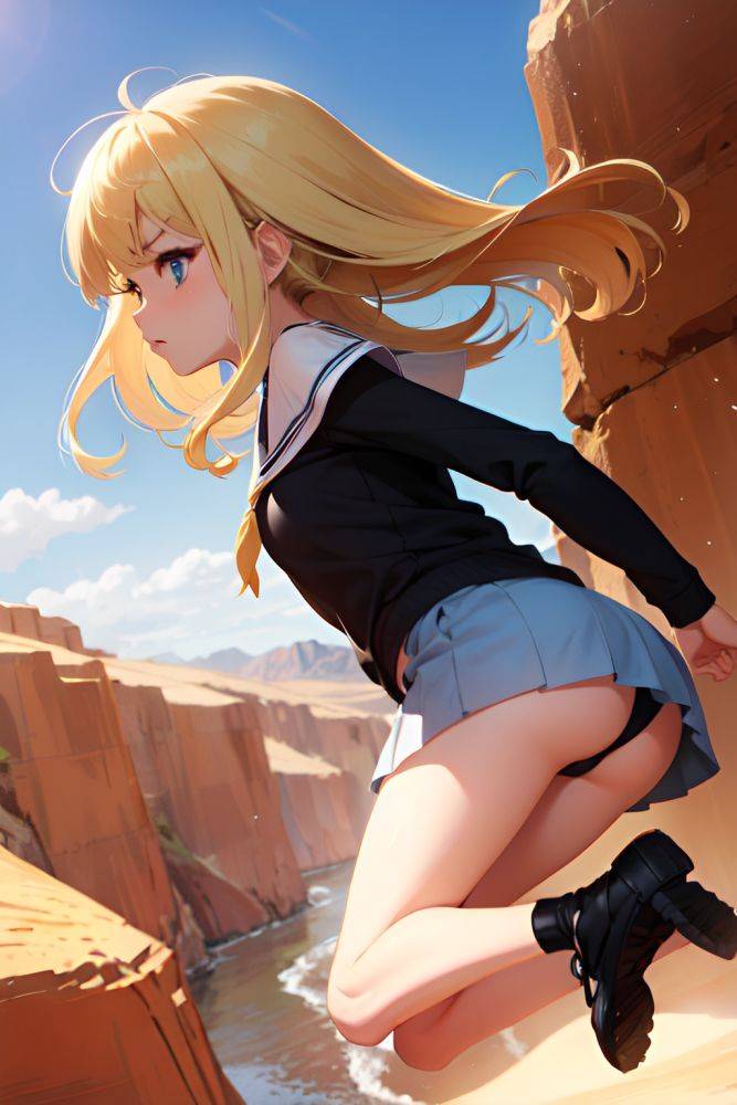 Anime Skinny Small Tits 60s Age Serious Face Blonde Bangs Hair Style Light Skin Soft Anime Desert Side View Jumping Schoolgirl 3672610646185009814 - AI Hentai - #main