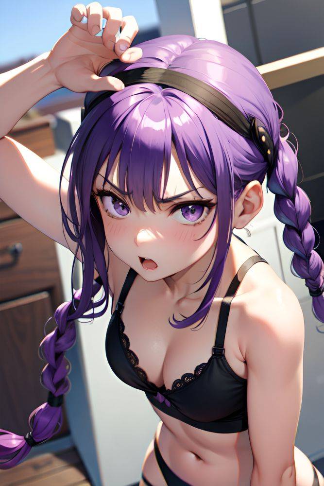 Anime Busty Small Tits 40s Age Angry Face Purple Hair Braided Hair Style Light Skin Black And White Stage Close Up View Plank Bra 3672672493755105768 - AI Hentai - #main