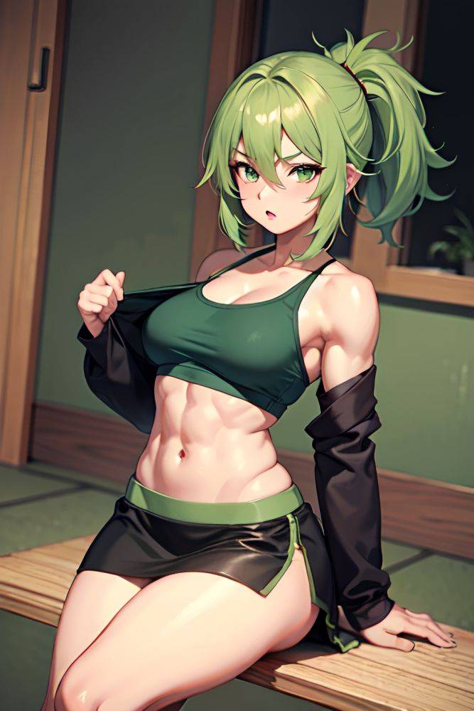 Anime Muscular Small Tits 40s Age Seductive Face Green Hair Messy Hair Style Light Skin Charcoal Party Front View Massage Mini Skirt 3672850305403408538 - AI Hentai - #main