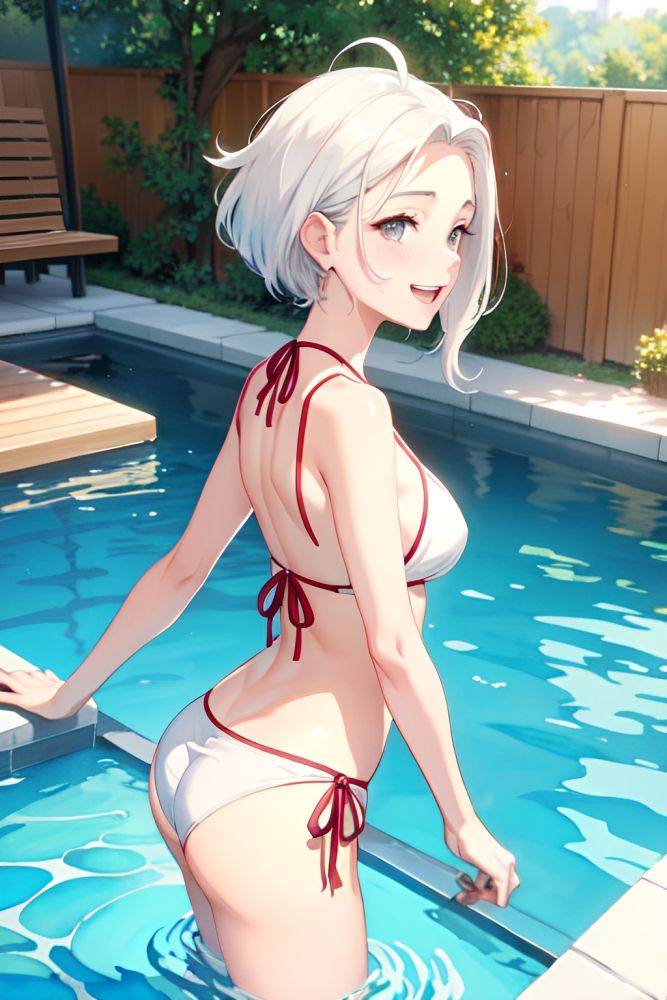 Anime Busty Small Tits 30s Age Laughing Face White Hair Slicked Hair Style Light Skin Watercolor Pool Back View Plank Bikini 3672885094638869927 - AI Hentai - #main