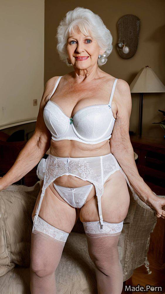 Gigantic boobs woman seduction 80 white hair lingerie fishnet AI porn - #main