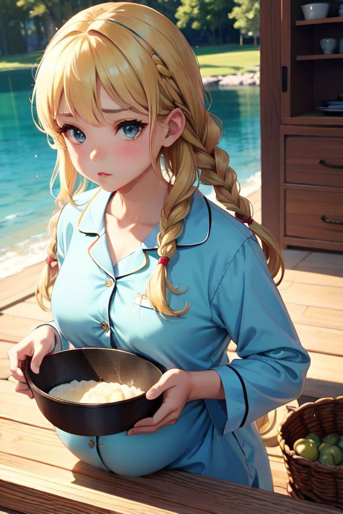 Anime Pregnant Small Tits 18 Age Pouting Lips Face Blonde Braided Hair Style Light Skin Vintage Lake Close Up View Cooking Pajamas 3673024251093595251 - AI Hentai - #main