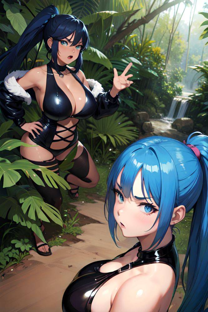 Anime Chubby Small Tits 70s Age Angry Face Blue Hair Ponytail Hair Style Dark Skin Illustration Jungle Front View Gaming Latex 3673039713463529052 - AI Hentai - #main