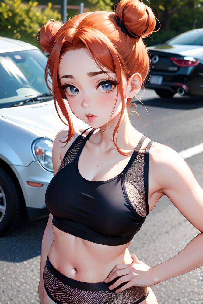 Anime Busty Small Tits 50s Age Pouting Lips Face Ginger Hair Bun Hair Style Light Skin Crisp Anime Car Front View Working Out Fishnet 3673059040816567117 - AI Hentai - #main
