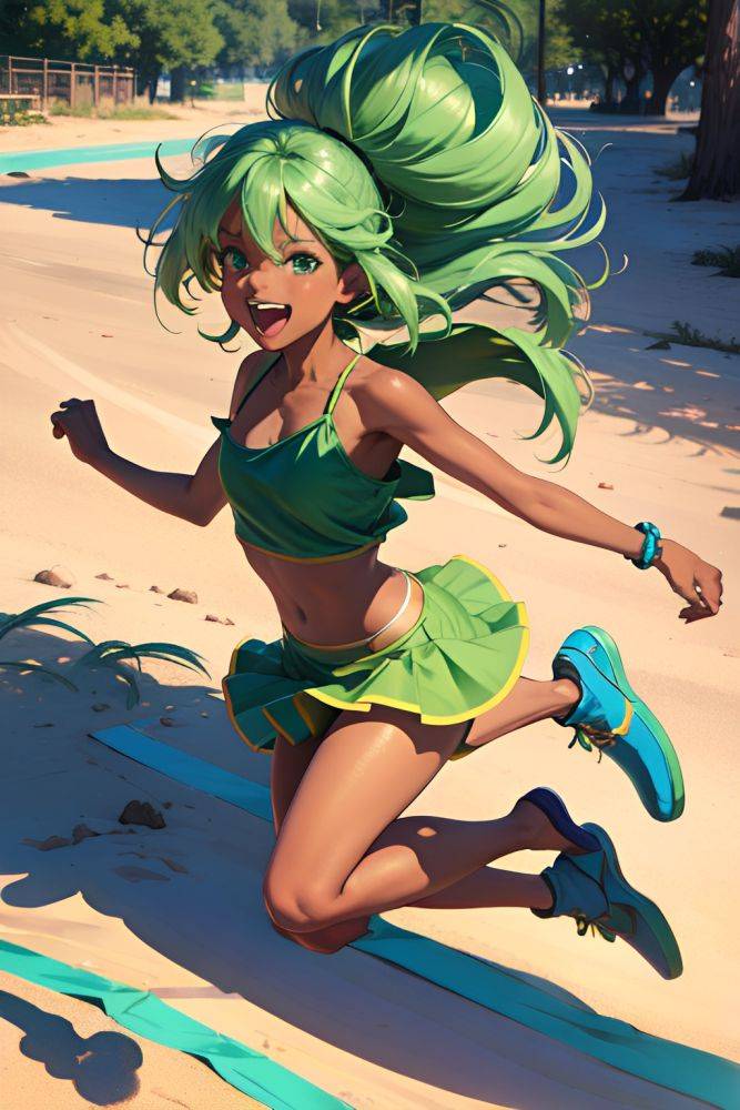 Anime Busty Small Tits 80s Age Laughing Face Green Hair Messy Hair Style Dark Skin Warm Anime Desert Side View Jumping Mini Skirt 3673113157405111878 - AI Hentai - #main