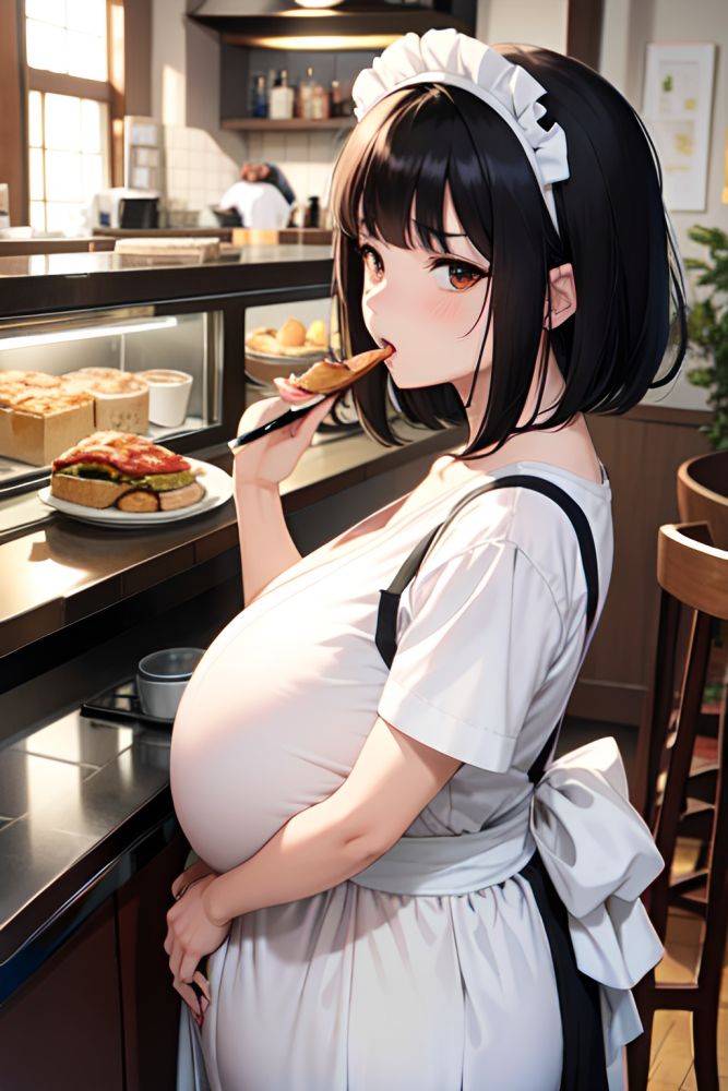 Anime Pregnant Small Tits 40s Age Angry Face Black Hair Bangs Hair Style Light Skin Charcoal Cafe Back View Eating Maid 3673175004918344409 - AI Hentai - #main