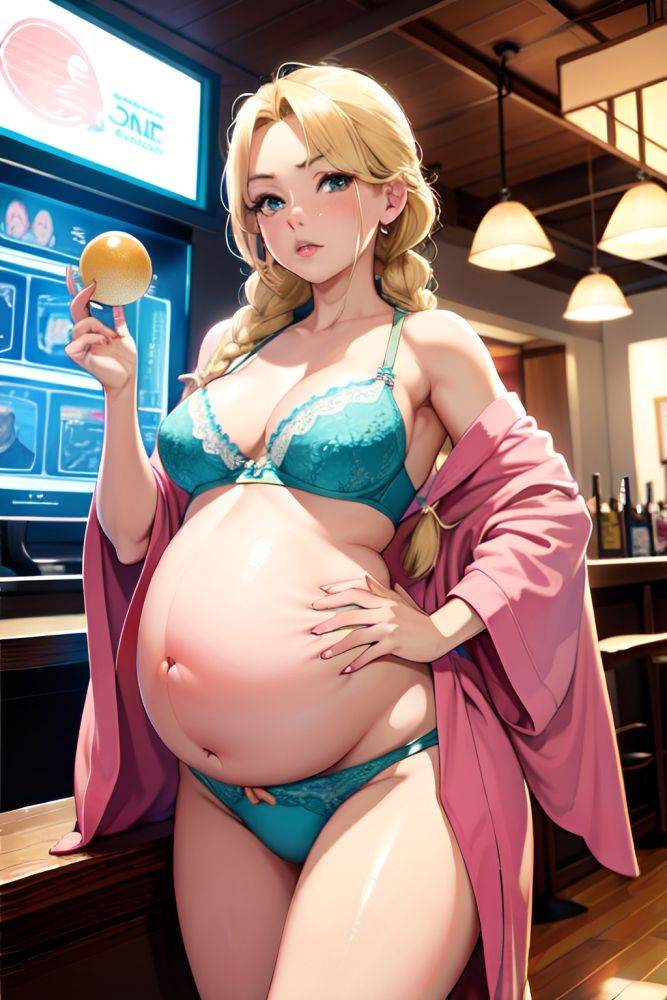Anime Pregnant Small Tits 70s Age Pouting Lips Face Blonde Braided Hair Style Light Skin Vintage Bar Front View Gaming Bra 3673221390094917991 - AI Hentai - #main