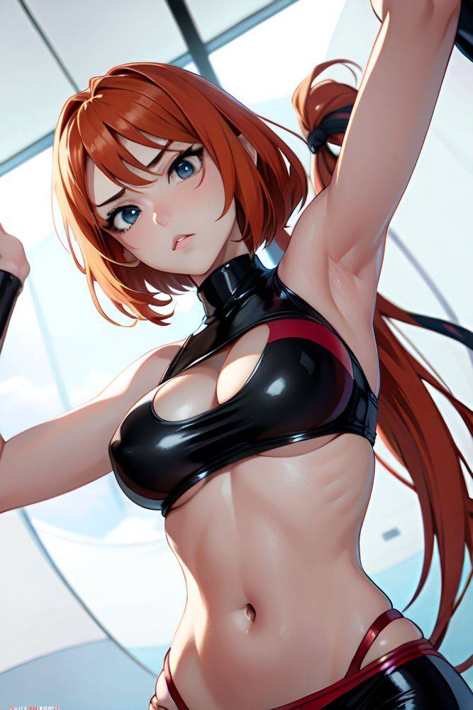 Anime Skinny Huge Boobs 18 Age Serious Face Ginger Pixie Hair Style Light Skin Black And White Tent Close Up View T Pose Latex 3673256179330384506 - AI Hentai - #main