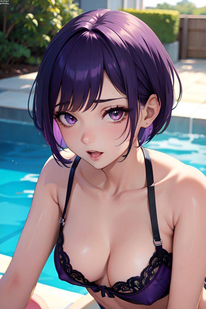 Anime Skinny Small Tits 40s Age Ahegao Face Purple Hair Bobcut Hair Style Light Skin Vintage Pool Close Up View Yoga Lingerie 3673364412490945967 - AI Hentai - #main