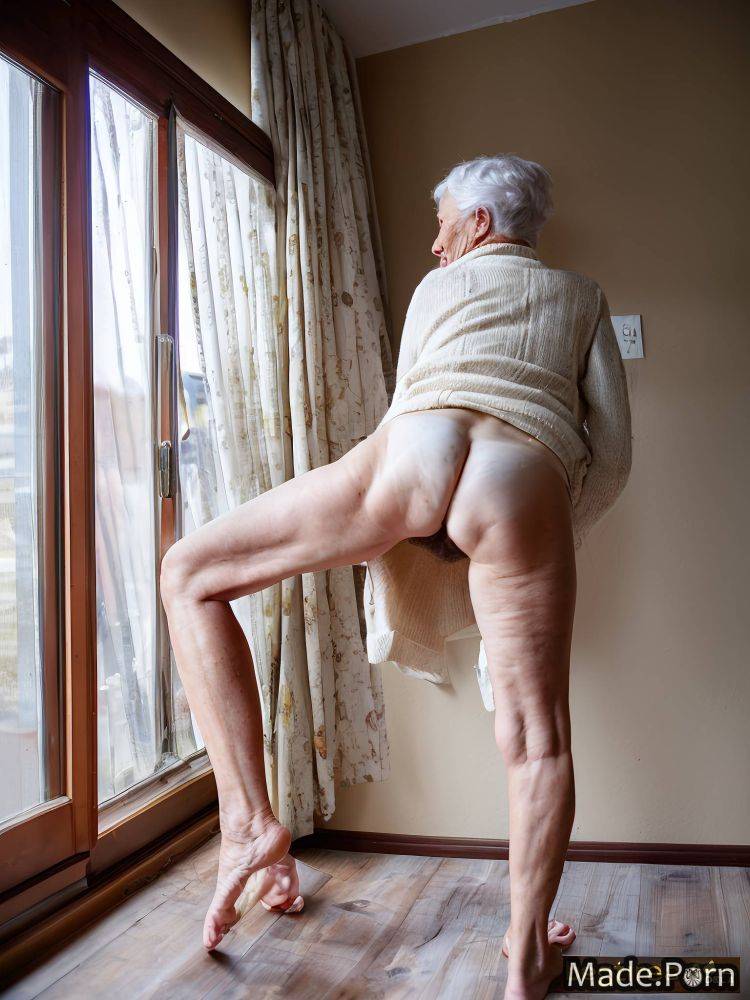Stockings woman sweater short caucasian balcony small ass AI porn - #main