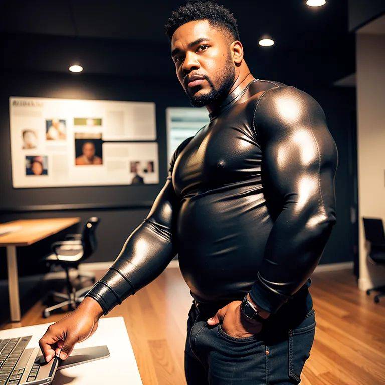 black people, ,manly man,thirties,(RAW photo, best quality, masterpiece:1.1), (realistic, photo-realistic:1.2), ultra-detailed, ultra high res, physically-based rendering,fat,night,office,from side,full body,(adult:1.5) - #main