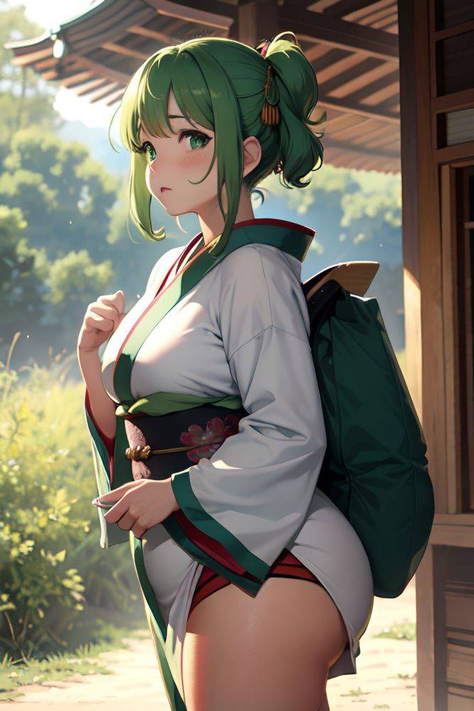Anime Chubby Small Tits 40s Age Sad Face Green Hair Pixie Hair Style Light Skin Crisp Anime Tent Front View On Back Kimono 3673410798625759568 - AI Hentai - #main