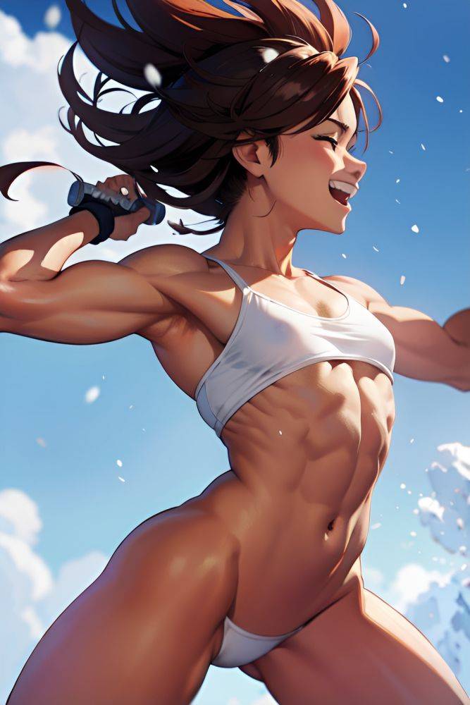 Anime Muscular Small Tits 18 Age Laughing Face Ginger Messy Hair Style Dark Skin Watercolor Snow Side View Working Out Partially Nude 3673461049743687169 - AI Hentai - #main