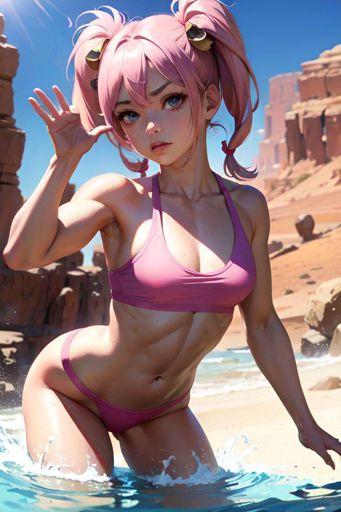 Anime Muscular Small Tits 80s Age Pouting Lips Face Pink Hair Pigtails Hair Style Light Skin Dark Fantasy Desert Front View Bathing Teacher 3673522897273627384 - AI Hentai - #main