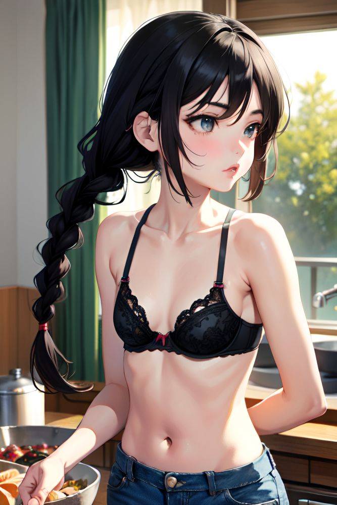 Anime Skinny Small Tits 20s Age Pouting Lips Face Black Hair Braided Hair Style Light Skin Soft Anime Oasis Back View Cooking Bra 3673596340727775077 - AI Hentai - #main