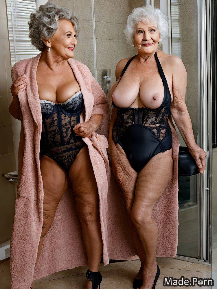Bimbo babe wife busty bathroom bathrobe high heels AI porn - #main