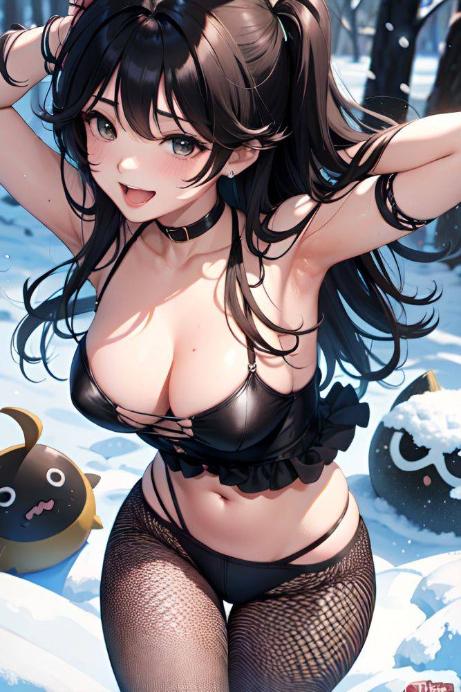 Anime Busty Small Tits 70s Age Laughing Face Black Hair Messy Hair Style Light Skin Dark Fantasy Snow Close Up View Jumping Fishnet 3673762556411595803 - AI Hentai - #main