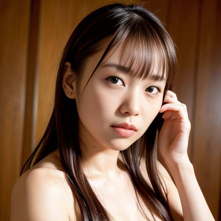 , japanese,woman,thirties,(RAW photo, best quality, masterpiece:1.1), (realistic, photo-realistic:1.2), ultra-detailed, ultra high res, physically-based rendering,brown hair,beautiful,nude,(hand on own head:1.2),(adult:1.5) - #main