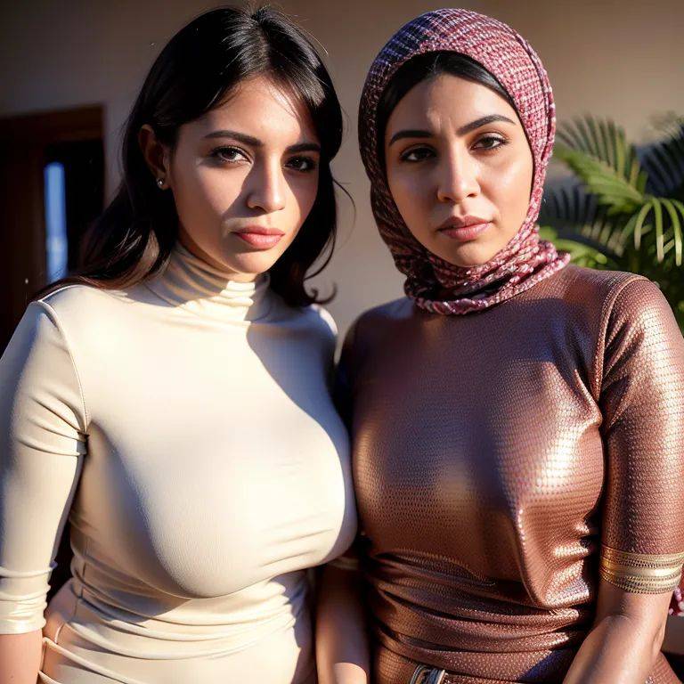 , Arabs,(2women:2),twenties,(RAW photo, best quality, masterpiece:1.1), (realistic, photo-realistic:1.2), ultra-detailed, ultra high res, physically-based rendering,(adult:1.5) - #main