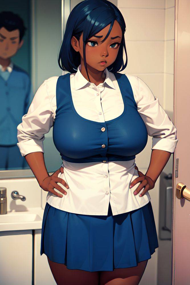 Anime Chubby Small Tits 60s Age Serious Face Blue Hair Slicked Hair Style Dark Skin Warm Anime Bathroom Front View Sleeping Mini Skirt 3673808942099235142 - AI Hentai - #main