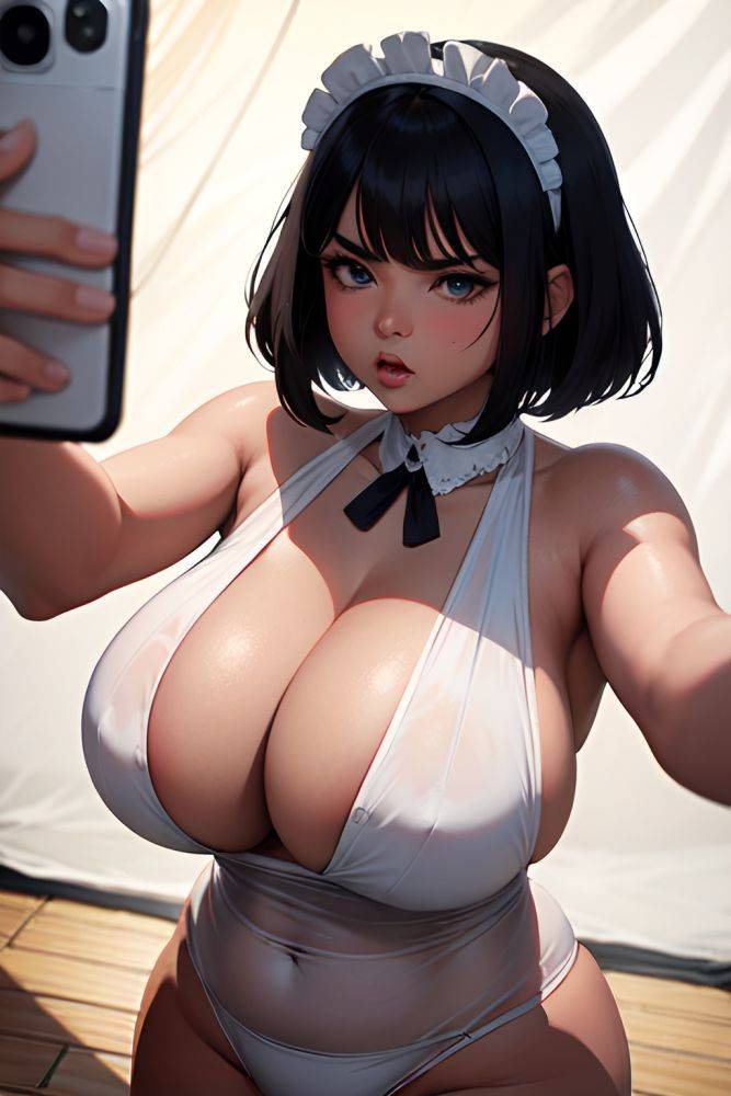 Anime Chubby Huge Boobs 60s Age Angry Face Ginger Bobcut Hair Style Dark Skin Mirror Selfie Tent Close Up View Working Out Maid 3673843730847250924 - AI Hentai - #main