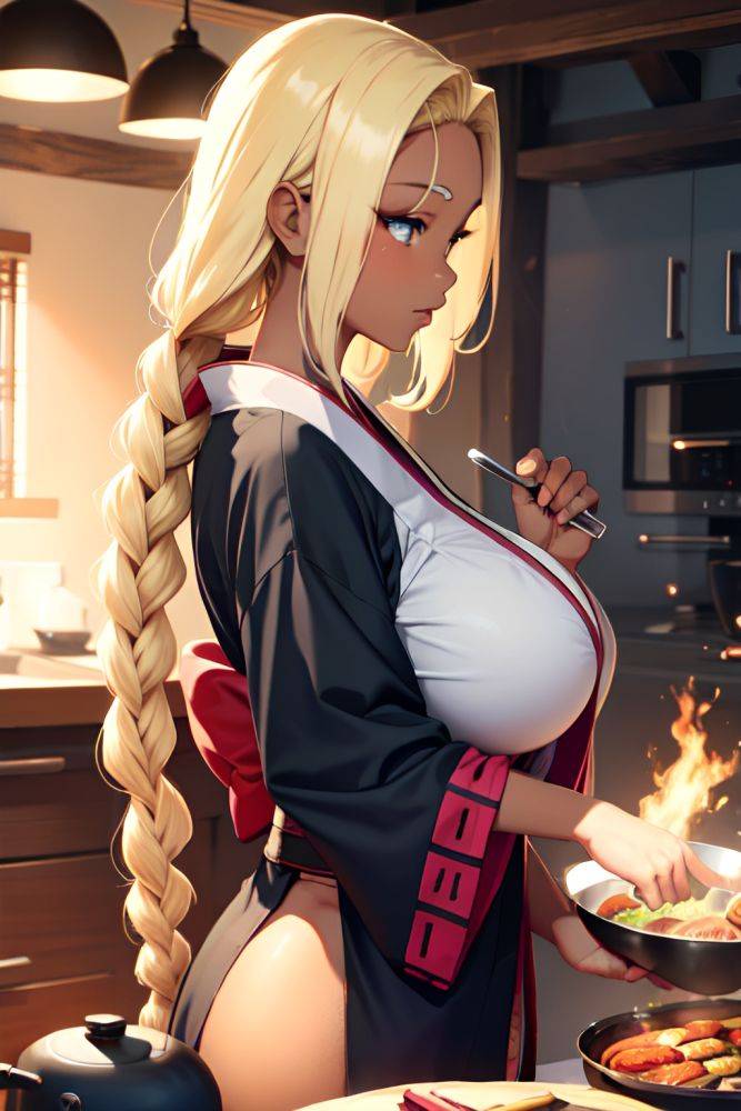 Anime Skinny Huge Boobs 50s Age Shocked Face Blonde Braided Hair Style Dark Skin Charcoal Cave Side View Cooking Kimono 3673932637118924367 - AI Hentai - #main