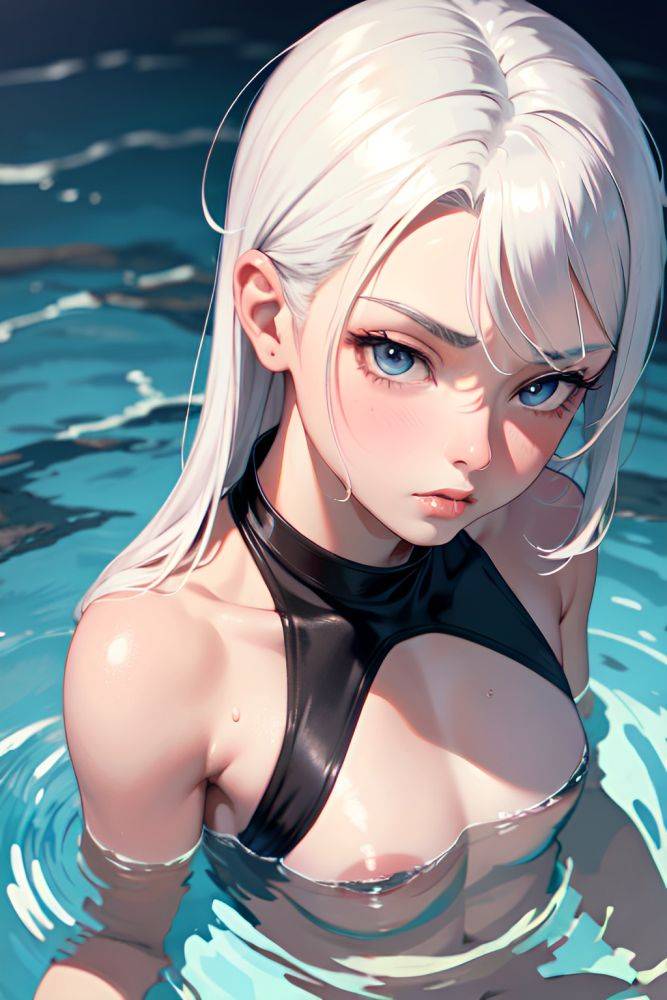 Anime Muscular Small Tits 18 Age Pouting Lips Face White Hair Slicked Hair Style Dark Skin Soft + Warm Underwater Close Up View Massage Teacher 3673936502629857794 - AI Hentai - #main