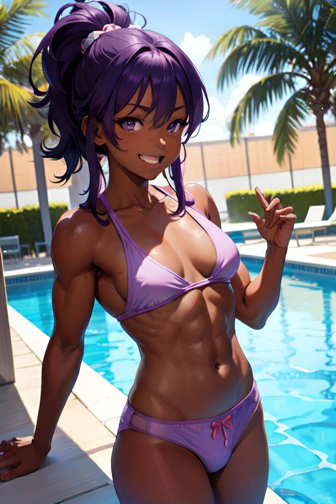 Anime Muscular Small Tits 18 Age Laughing Face Purple Hair Messy Hair Style Dark Skin Skin Detail (beta) Pool Front View Bathing Pajamas 3673979022319046741 - AI Hentai - #main
