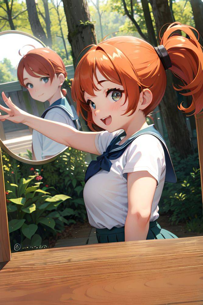 Anime Chubby Small Tits 40s Age Happy Face Ginger Ponytail Hair Style Light Skin Mirror Selfie Forest Close Up View Jumping Schoolgirl 3674044735319482615 - AI Hentai - #main