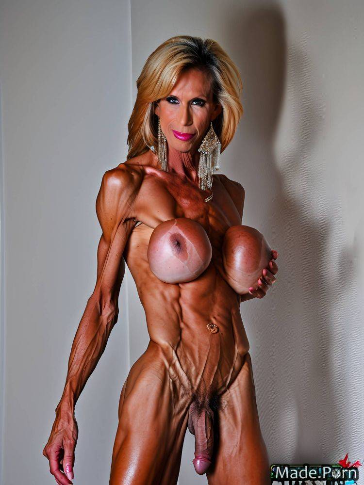 Bimbo skinny huge boobs muscular photo shemale bodybuilder AI porn - #main