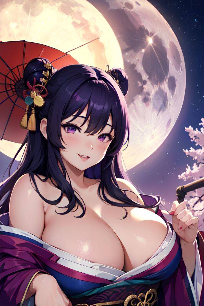 Anime Chubby Small Tits 20s Age Laughing Face Purple Hair Messy Hair Style Light Skin Dark Fantasy Moon Close Up View Straddling Geisha 3670905971164876905 - AI Hentai - #main