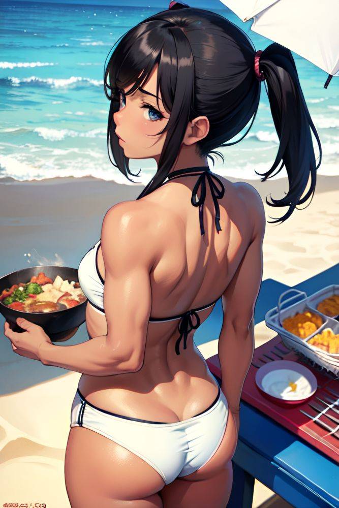 Anime Muscular Small Tits 70s Age Sad Face Black Hair Pigtails Hair Style Dark Skin Watercolor Beach Back View Cooking Bikini 3670902108253614740 - AI Hentai - #main