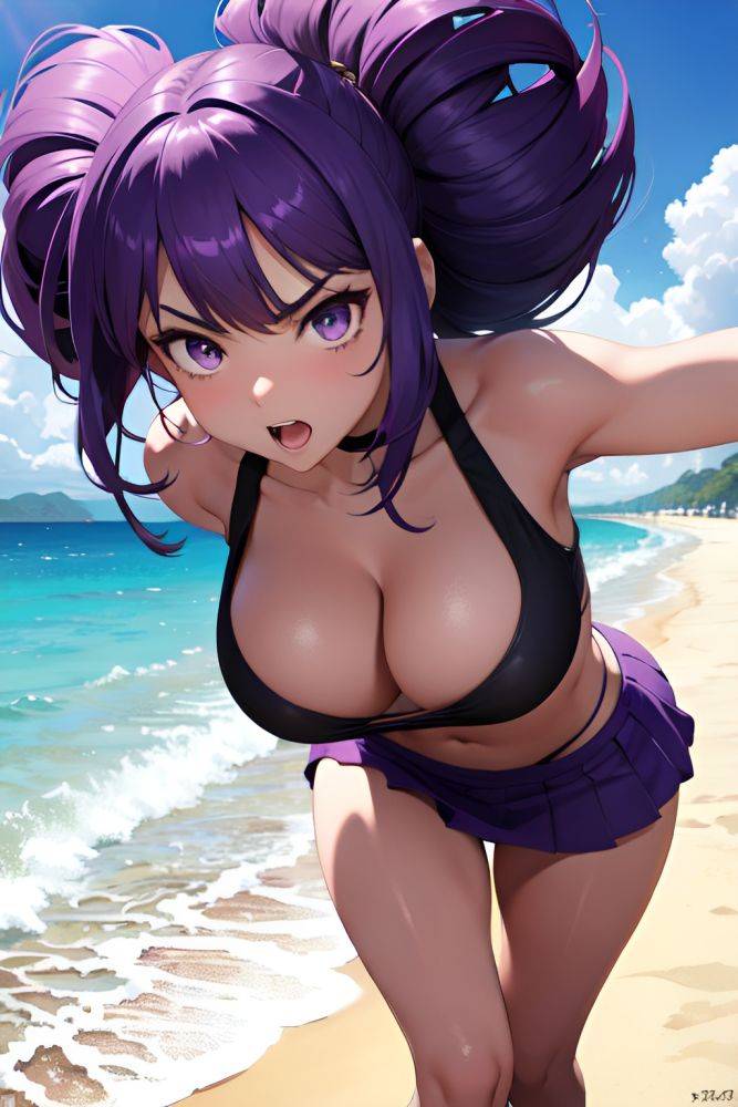 Anime Skinny Huge Boobs 18 Age Angry Face Purple Hair Bangs Hair Style Dark Skin Soft + Warm Beach Front View Jumping Mini Skirt 3674427417357864959 - AI Hentai - #main