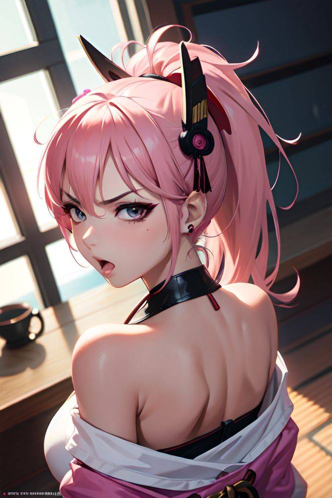 Anime Busty Small Tits 80s Age Angry Face Pink Hair Ponytail Hair Style Dark Skin Cyberpunk Church Close Up View On Back Geisha 3674462206146336687 - AI Hentai - #main