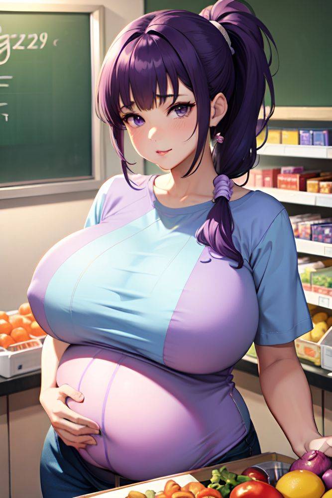 Anime Pregnant Huge Boobs 70s Age Pouting Lips Face Purple Hair Ponytail Hair Style Light Skin Soft + Warm Grocery Front View Gaming Teacher 3674543381012386690 - AI Hentai - #main