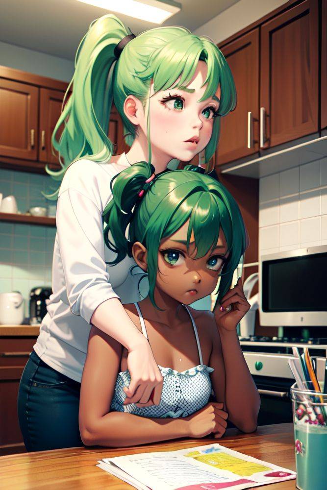 Anime Chubby Small Tits 80s Age Pouting Lips Face Green Hair Ponytail Hair Style Dark Skin Black And White Kitchen Front View Gaming Fishnet 3674585901653043680 - AI Hentai - #main