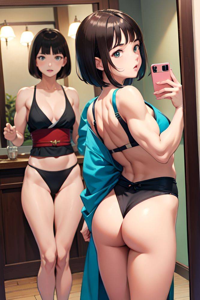 Anime Muscular Small Tits 40s Age Shocked Face Brunette Bobcut Hair Style Light Skin Mirror Selfie Cafe Back View Jumping Kimono 3674670942030272928 - AI Hentai - #main