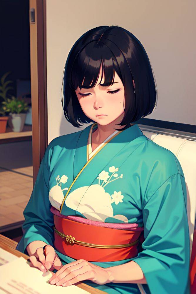 Anime Muscular Small Tits 80s Age Sad Face Black Hair Bobcut Hair Style Light Skin Warm Anime Car Front View Sleeping Kimono 3674725058595226514 - AI Hentai - #main