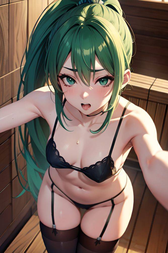 Anime Skinny Small Tits 20s Age Ahegao Face Green Hair Ponytail Hair Style Dark Skin Film Photo Sauna Close Up View T Pose Stockings 3674744385484311387 - AI Hentai - #main