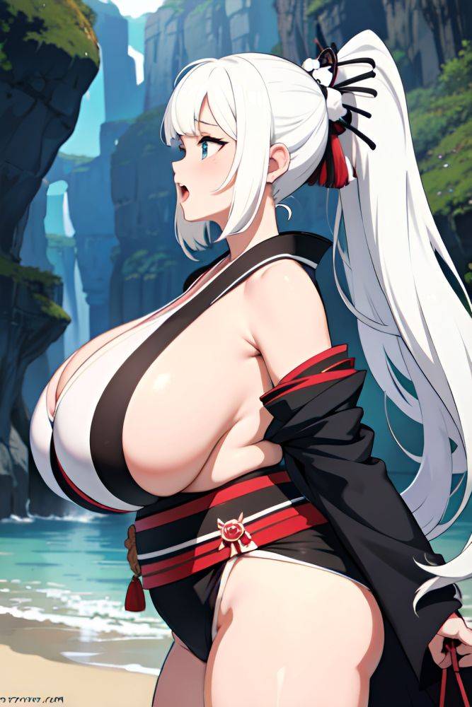 Anime Chubby Huge Boobs 18 Age Shocked Face White Hair Ponytail Hair Style Light Skin Black And White Cave Side View Cumshot Kimono 3674748250954920895 - AI Hentai - #main