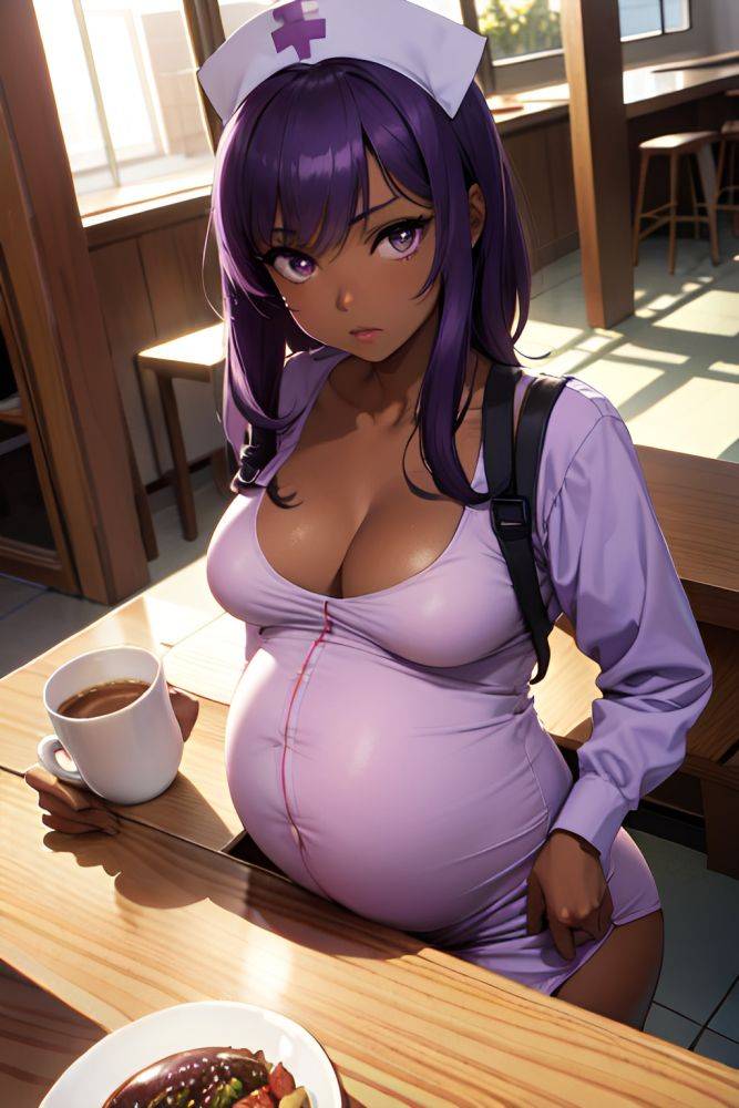 Anime Pregnant Small Tits 50s Age Serious Face Purple Hair Messy Hair Style Dark Skin Soft + Warm Cafe Close Up View T Pose Nurse 3674868081031564253 - AI Hentai - #main