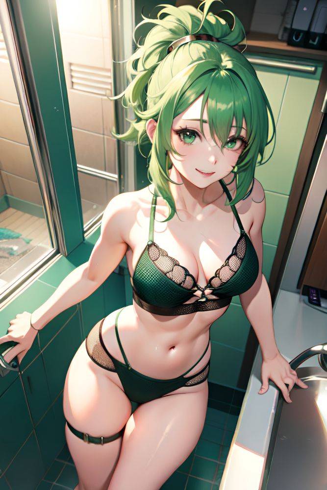 Anime Busty Small Tits 30s Age Happy Face Green Hair Messy Hair Style Light Skin Cyberpunk Bathroom Front View Sleeping Fishnet 3674883542890447879 - AI Hentai - #main